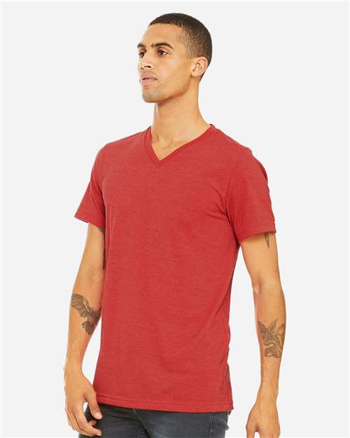 BELLA + CANVAS Unisex Heather CVC V-Neck Tee 3005CVC - Heather Red
