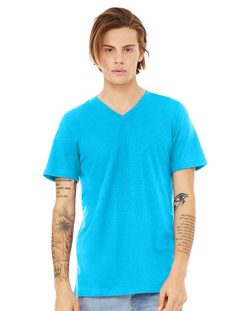 BELLA + CANVAS Unisex Heather CVC V-Neck Tee 3005CVC - Neon Blue