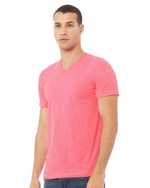 BELLA + CANVAS Unisex Heather CVC V-Neck Tee 3005CVC - Neon Pink