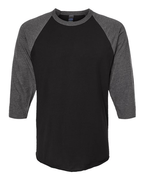 Tultex Unisex Fine Jersey Raglan T-Shirt 245 - Black/ Heather Charcoal