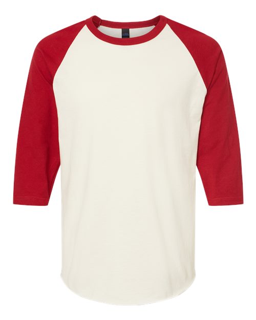Tultex Unisex Fine Jersey Raglan T-Shirt 245 - Vintage White/ Rio Red