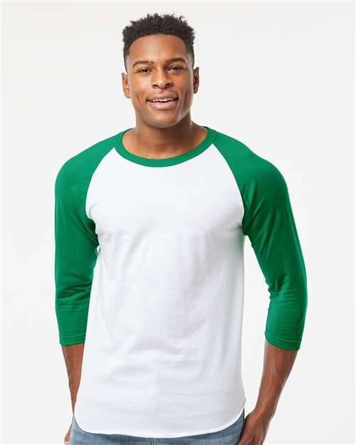 Tultex Unisex Fine Jersey Raglan T-Shirt 245 - White/ Kelly