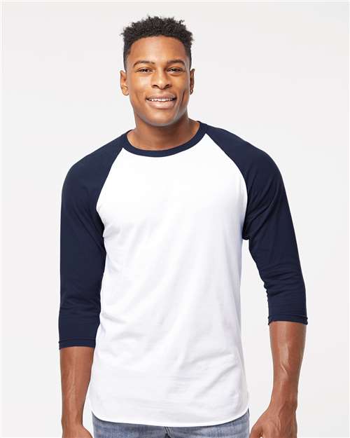 Tultex Unisex Fine Jersey Raglan T-Shirt 245 - White/ Navy