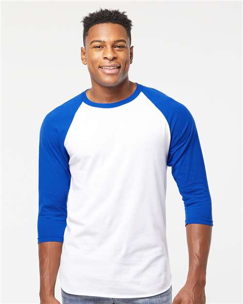 Tultex Unisex Fine Jersey Raglan T-Shirt 245 - White/ Royal