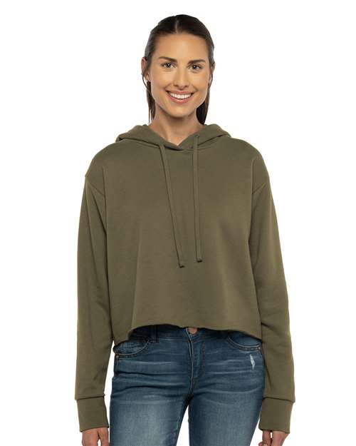 Next Level Women's Laguna Sueded Raw Edge Crop Hoodie Sweatshirt 9384
