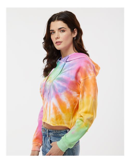Colortone Women's Tie-Dyed Crop Hooded Sweatshirt 8333
