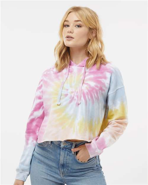 Colortone Women's Tie-Dyed Crop Hooded Sweatshirt 8333