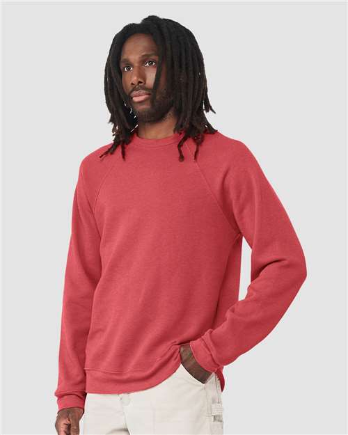 BELLA + CANVAS Unisex Sponge Fleece Raglan Crewneck Sweatshirt 3901 - Heather Red