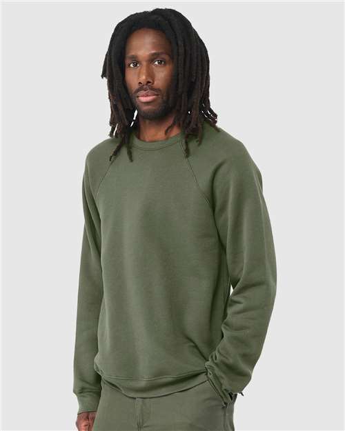 BELLA + CANVAS Unisex Sponge Fleece Raglan Crewneck Sweatshirt 3901 - Military Green