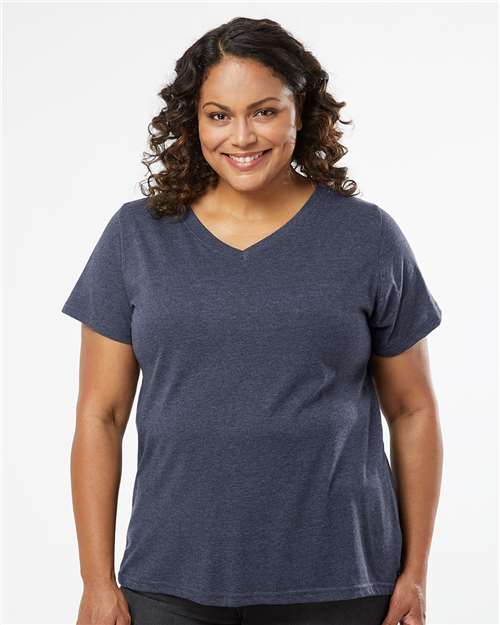 LAT Women's Curvy Collection Fine Jersey V-Neck Tee 3817