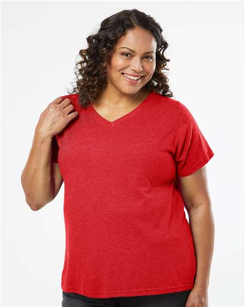 LAT Women's Curvy Collection Fine Jersey V-Neck Tee 3817