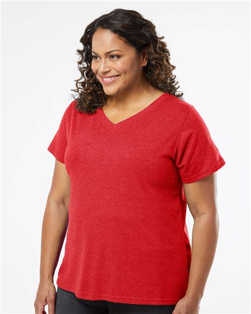 LAT Women's Curvy Collection Fine Jersey V-Neck Tee 3817