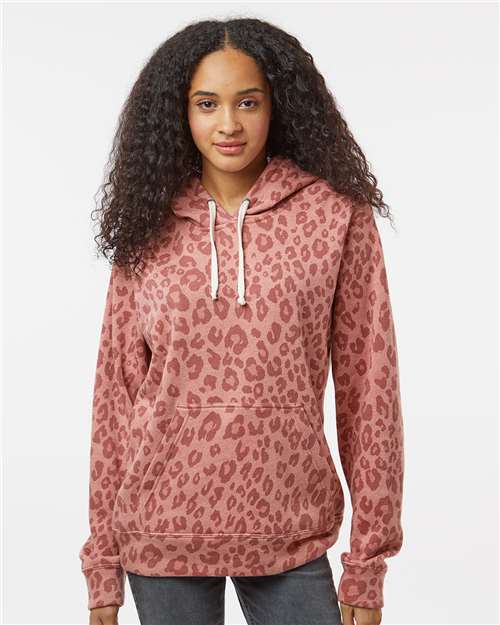 J. America Men's Triblend Fleece Hooded Sweatshirt 8871 - Dusty Rose Leopard Triblend