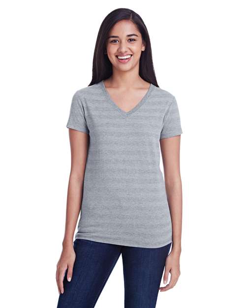 Threadfast Apparel Women's Invisible Stripe V-Neck T-Shirt 252RV