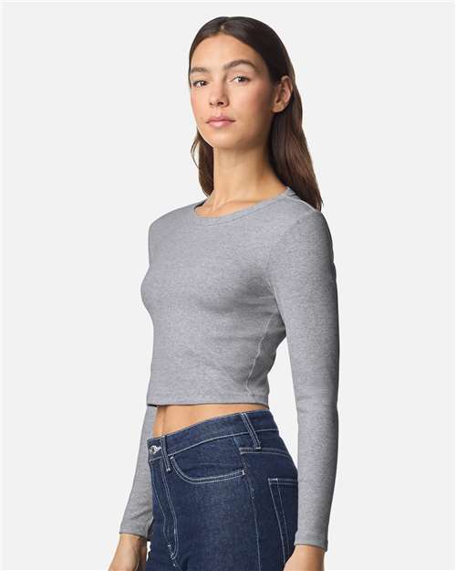 American Apparel Women's Baby Rib Long Sleeve Cropped Tee BR2107