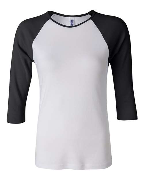BELLA + CANVAS Women’s 1X1 Baby Rib Raglan Three-Quarter Sleeve Tee 2000