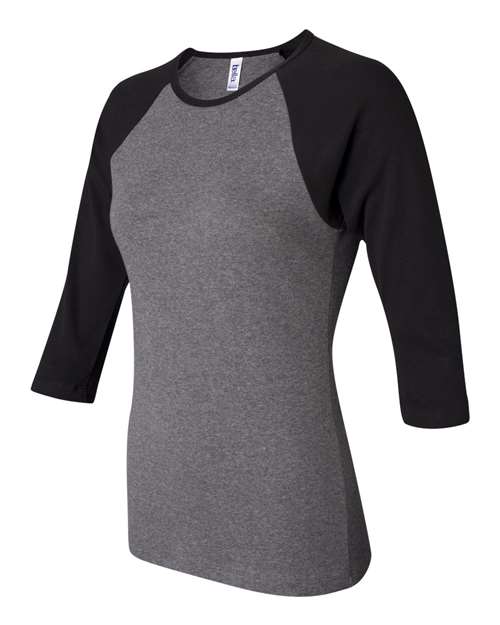 BELLA + CANVAS Women’s 1X1 Baby Rib Raglan Three-Quarter Sleeve Tee 2000