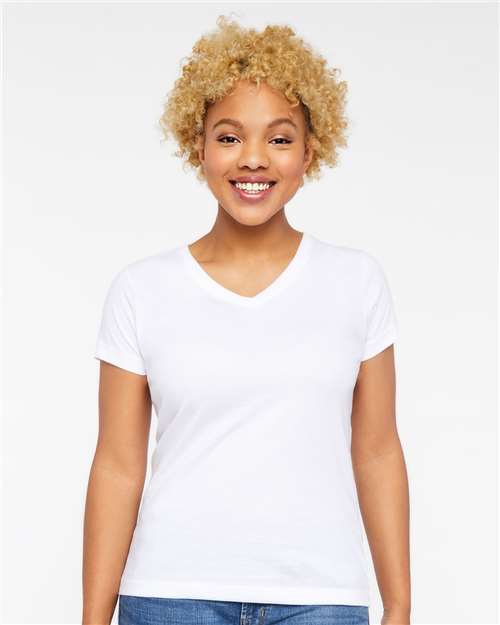 LAT Women's Fine Jersey V-Neck Tee 3507 - White