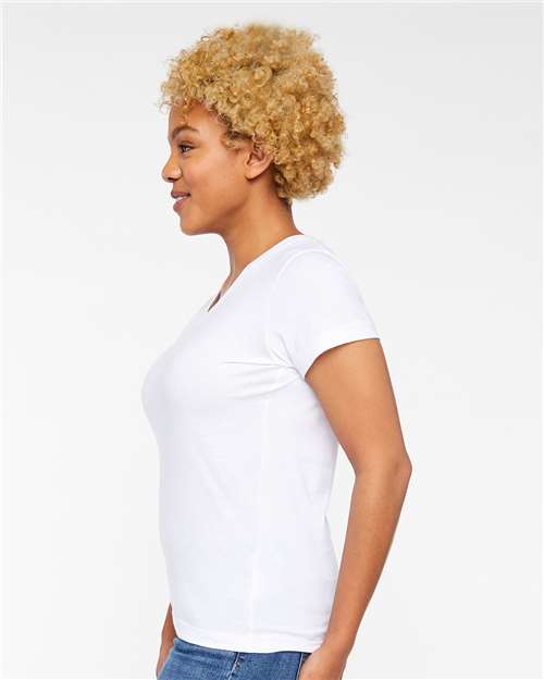 LAT Women's Fine Jersey V-Neck Tee 3507 - White