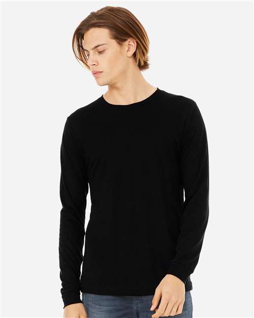 BELLA + CANVAS Unisex Triblend Long Sleeve Tee 3513 - Solid Black Triblend