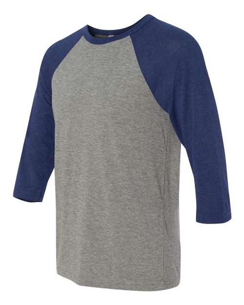 BELLA + CANVAS Unisex Three-Quarter Sleeve Baseball Tee 3200 - Grey/ Navy Triblend