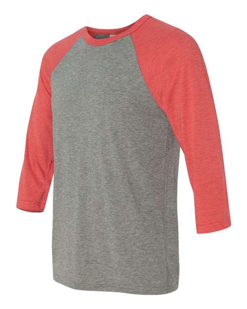 BELLA + CANVAS Unisex Three-Quarter Sleeve Baseball Tee 3200 - Grey/ Red Triblend