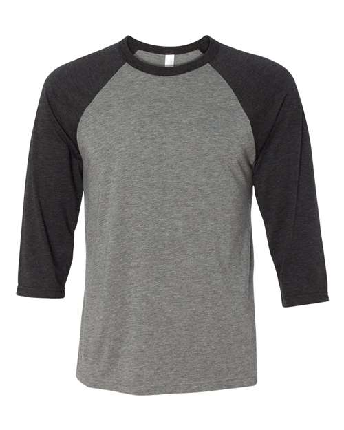 BELLA + CANVAS Unisex Three-Quarter Sleeve Baseball Tee 3200 - Grey/ Charcoal Black Triblend
