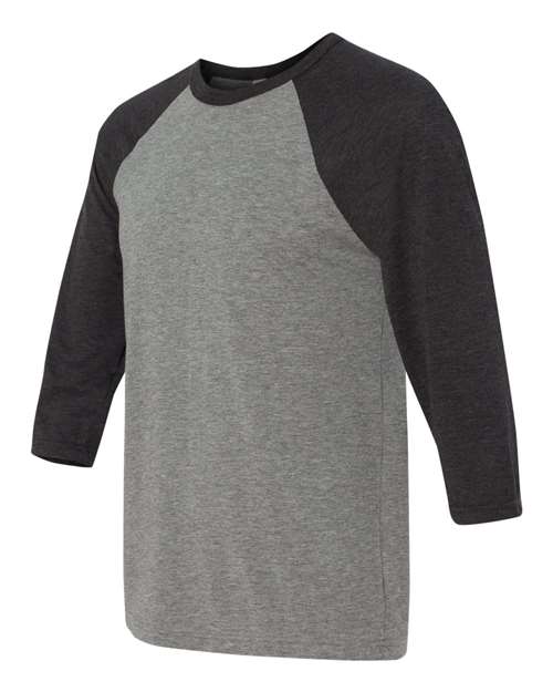 BELLA + CANVAS Unisex Three-Quarter Sleeve Baseball Tee 3200 - Grey/ Charcoal Black Triblend