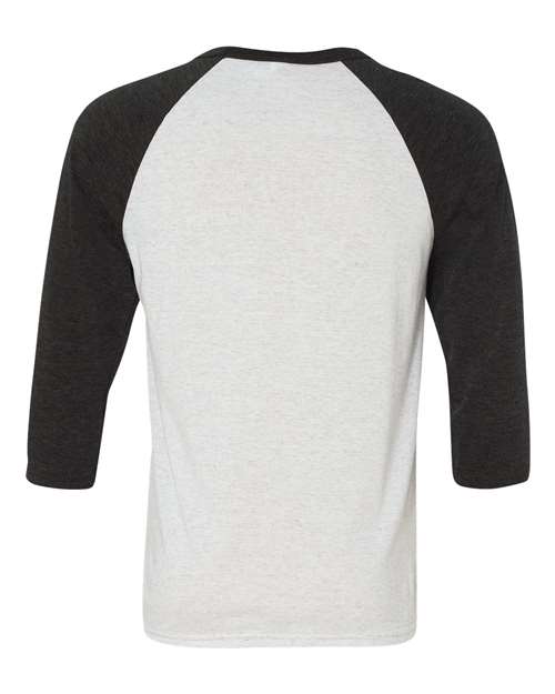 BELLA + CANVAS Unisex Three-Quarter Sleeve Baseball Tee 3200 - White Fleck/ Charcoal Triblend