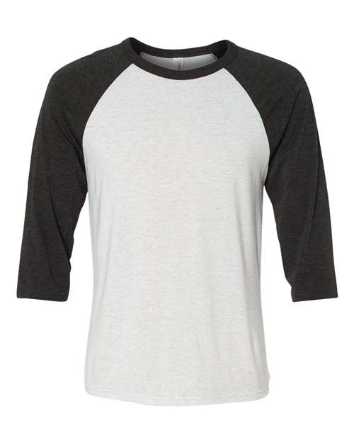 BELLA + CANVAS Unisex Three-Quarter Sleeve Baseball Tee 3200 - White Fleck/ Charcoal Triblend