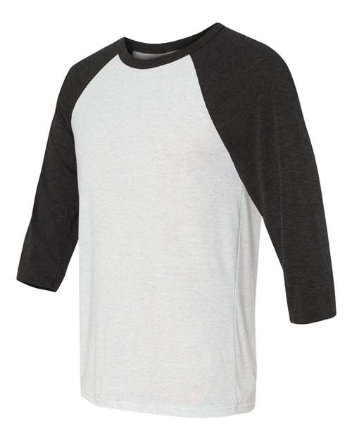 BELLA + CANVAS Unisex Three-Quarter Sleeve Baseball Tee 3200 - White Fleck/ Charcoal Triblend