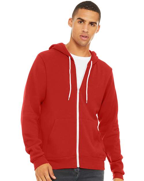 BELLA + CANVAS Unisex Sponge Fleece Full-Zip Hoodie Sweatshirt 3739 - Red