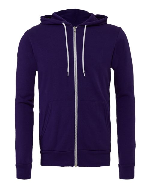 BELLA + CANVAS Unisex Sponge Fleece Full-Zip Hoodie Sweatshirt 3739 - Team Purple
