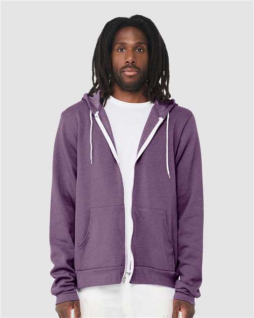 BELLA + CANVAS Unisex Sponge Fleece Full-Zip Hoodie Sweatshirt 3739 - Heather Team Purple