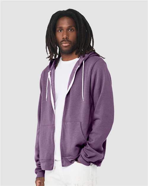 BELLA + CANVAS Unisex Sponge Fleece Full-Zip Hoodie Sweatshirt 3739 - Heather Team Purple