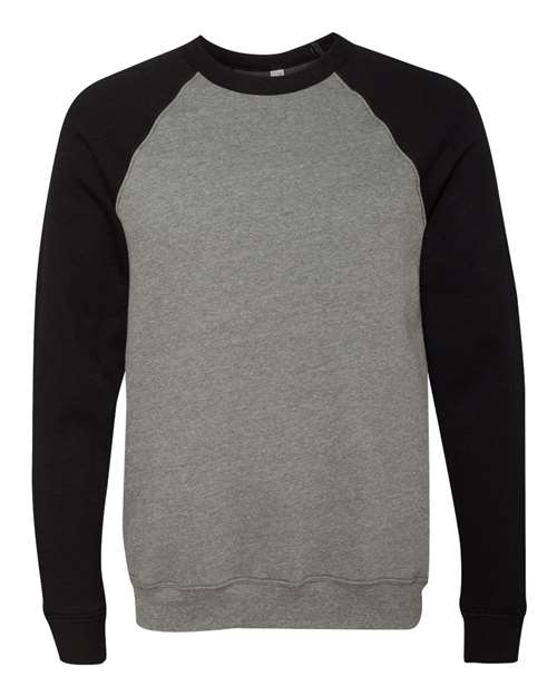 BELLA + CANVAS Unisex Sponge Fleece Raglan Crewneck Sweatshirt 3901 - Deep Heather/ Black