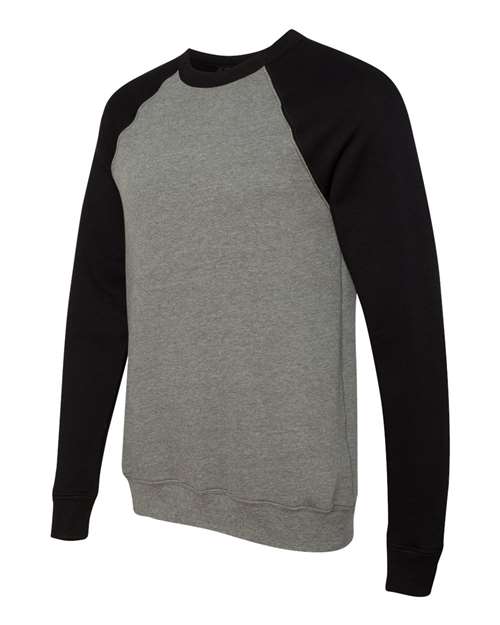 BELLA + CANVAS Unisex Sponge Fleece Raglan Crewneck Sweatshirt 3901 - Deep Heather/ Black