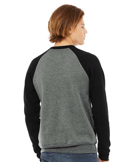 BELLA + CANVAS Unisex Sponge Fleece Raglan Crewneck Sweatshirt 3901 - Deep Heather/ Black