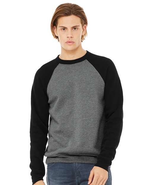 BELLA + CANVAS Unisex Sponge Fleece Raglan Crewneck Sweatshirt 3901 - Deep Heather/ Black