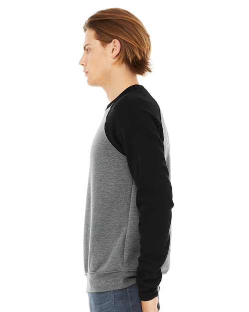 BELLA + CANVAS Unisex Sponge Fleece Raglan Crewneck Sweatshirt 3901 - Deep Heather/ Black