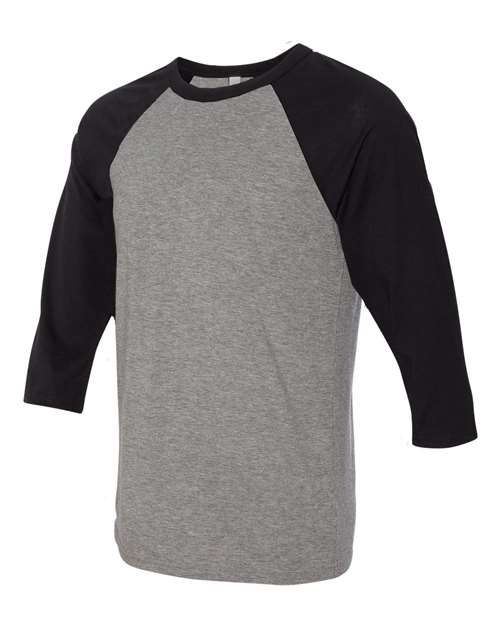 BELLA + CANVAS Unisex Three-Quarter Sleeve Baseball Tee 3200 - Deep Heather/ Black