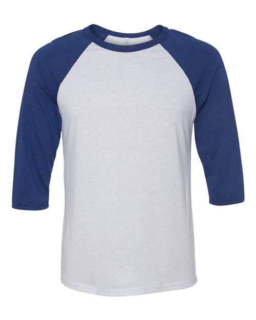 BELLA + CANVAS Unisex Three-Quarter Sleeve Baseball Tee 3200 - White Fleck/ Navy Triblend