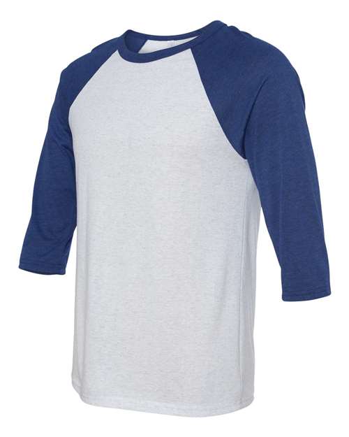BELLA + CANVAS Unisex Three-Quarter Sleeve Baseball Tee 3200 - White Fleck/ Navy Triblend