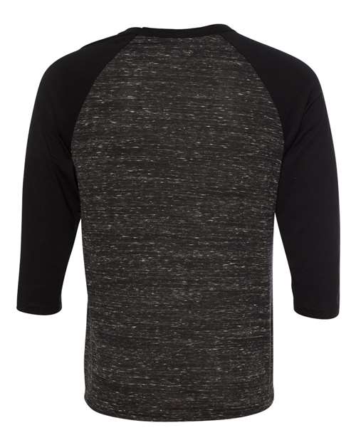 BELLA + CANVAS Unisex Three-Quarter Sleeve Baseball Tee 3200 - Black Marble/ Black