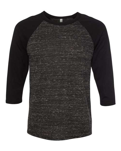 BELLA + CANVAS Unisex Three-Quarter Sleeve Baseball Tee 3200 - Black Marble/ Black
