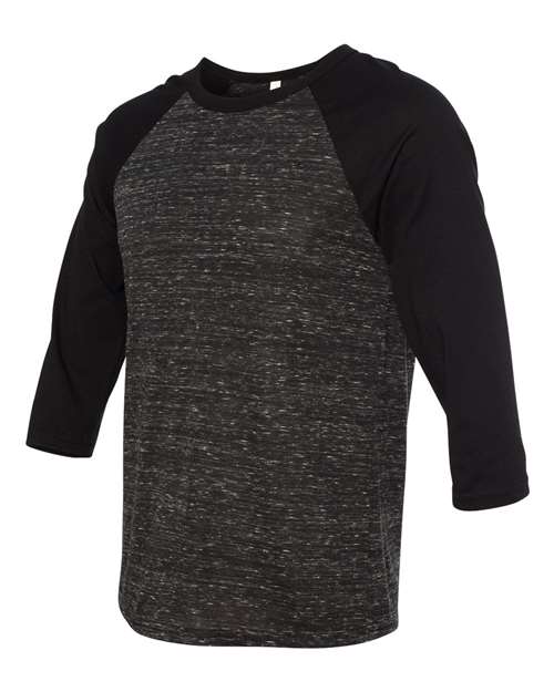 BELLA + CANVAS Unisex Three-Quarter Sleeve Baseball Tee 3200 - Black Marble/ Black