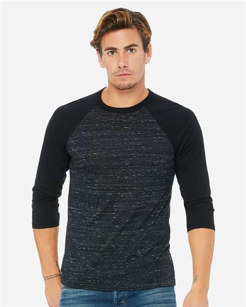 BELLA + CANVAS Unisex Three-Quarter Sleeve Baseball Tee 3200 - Black Marble/ Black