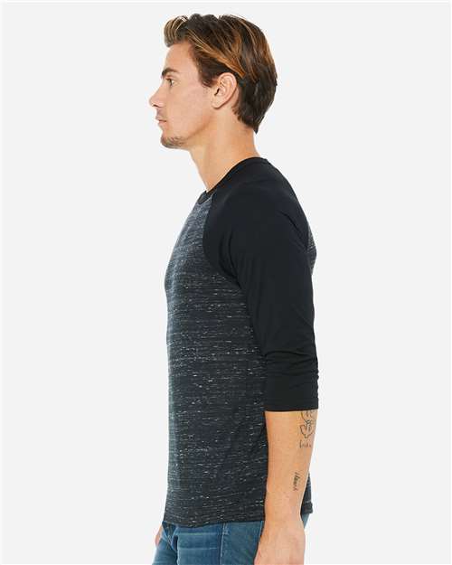 BELLA + CANVAS Unisex Three-Quarter Sleeve Baseball Tee 3200 - Black Marble/ Black