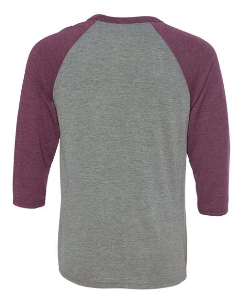 BELLA + CANVAS Unisex Three-Quarter Sleeve Baseball Tee 3200 - Grey/ Maroon Triblend