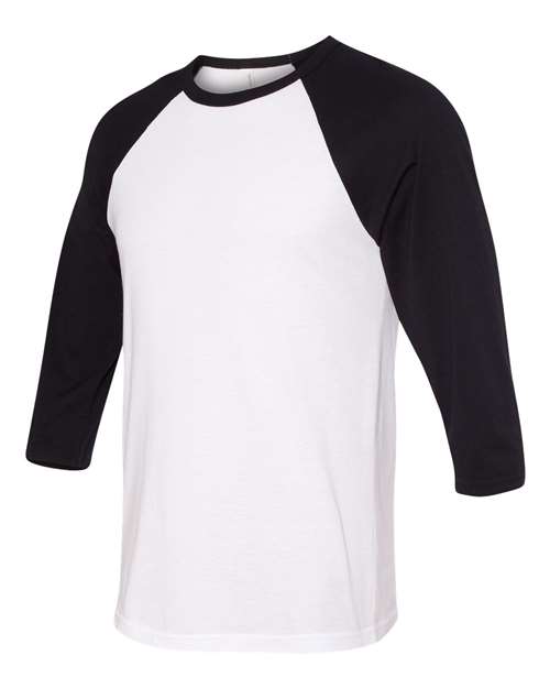 BELLA + CANVAS Unisex Three-Quarter Sleeve Baseball Tee 3200 - White/ Black